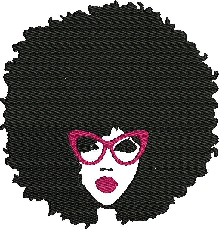afro woman pink glasses embroidery design