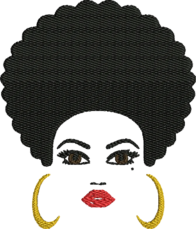 afro woman with gold hoops embroidery design
