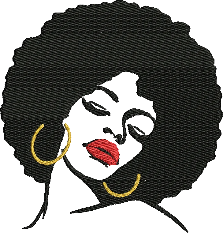 afro woman with gold hoops 1 embroidery design