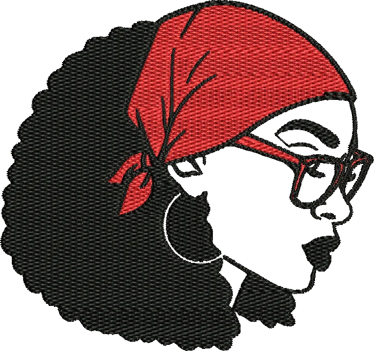 afro woman with red bandana embroidery design
