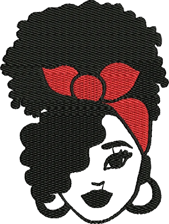 afro woman with red headband embroidery design